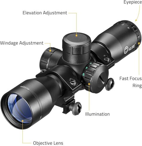 CVLIFE 4x32 نطاق القوس والنشاب، نطاقات القوس والنشاب المدمجة باللون الأحمر والأخضر المضيئة للصيد 20-100 ياردة، والدوائر وجهاز تحديد المدى البصري الزجاجي المحفور in Kuwait