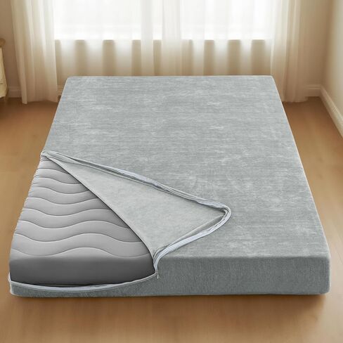 H.VERSAILTEX Full Size Armless Futon Mattress Covers for Traditional Japanese Futon Mattress Soft Chenille Couch Slipcovers Floor Mats Sofa Protector Zippered Sleeper Sofa Cover,Grey in Saudi Arabia
