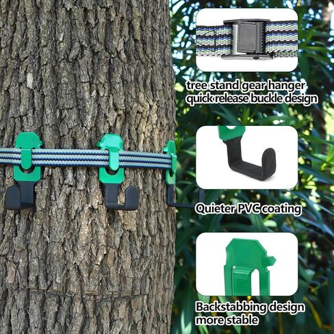 شماعات القوس بحزام Treestand - تأتي مع 4 خطافات معدنية للعتاد، لإكسسوارات الصيد لمنصة حامل الشجرة بدون أجزاء بلاستيكية، تتضمن حقيبة تخزين in Kuwait