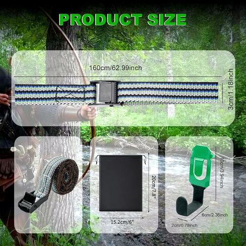 شماعات القوس بحزام Treestand - تأتي مع 4 خطافات معدنية للعتاد، لإكسسوارات الصيد لمنصة حامل الشجرة بدون أجزاء بلاستيكية، تتضمن حقيبة تخزين in Kuwait