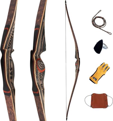 Deerseeker Archery 64 "Reflex Deflex Hybrid قطعة واحدة القوس الطويل التقليدي مع الخيزران الرقائقي وأطراف الألياف الزجاجية الشفافة اليد اليمنى / اليد اليسرى للبالغين 25-60 رطل in Kuwait
