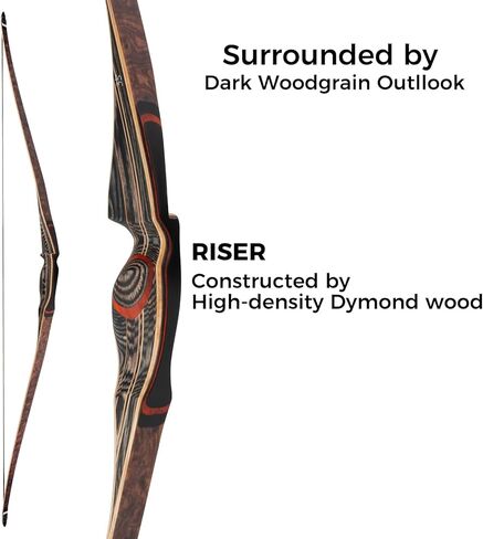 Deerseeker Archery 64 "Reflex Deflex Hybrid قطعة واحدة القوس الطويل التقليدي مع الخيزران الرقائقي وأطراف الألياف الزجاجية الشفافة اليد اليمنى / اليد اليسرى للبالغين 25-60 رطل in Kuwait