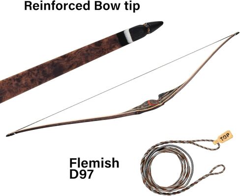 Deerseeker Archery 64 "Reflex Deflex Hybrid قطعة واحدة القوس الطويل التقليدي مع الخيزران الرقائقي وأطراف الألياف الزجاجية الشفافة اليد اليمنى / اليد اليسرى للبالغين 25-60 رطل in Kuwait