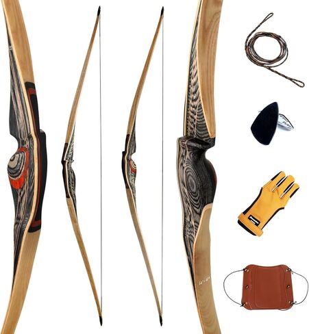 Deerseeker Archery 64 "Reflex Deflex Hybrid قطعة واحدة القوس الطويل التقليدي مع الخيزران الرقائقي وأطراف الألياف الزجاجية الشفافة اليد اليمنى / اليد اليسرى للبالغين 25-60 رطل in Saudi Arabia