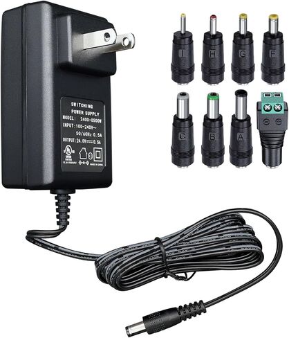 6FT UL Listed 24V 0.5A 500mA 12W Power Supply Adapter with 8 Tips for Essential Oil Diffuser, LED Light Strip, Aromatherapy, Humidifier, Nail Lamp, Ring Door Bell, Massage Gun, Soundbar, etc in Kuwait