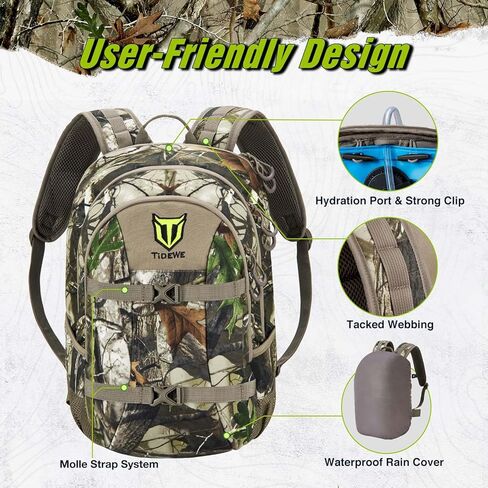 TIDEWE Hunting Backpack with Waterproof Rain Cover, 25L Hunting Pack, Durable Hunting Day Pack for Bow Rifle Gun (Next Camo G2) in Saudi Arabia
