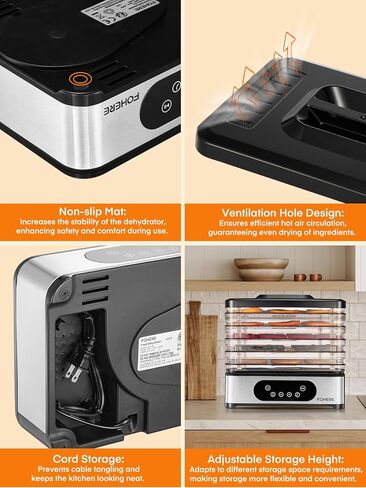 FOHERE Food Dehydrator, 5 BPA-Free Tray Dehydrators for Food and Jerky, Fruit, Herbs, Meat, Dog Treats, 48H Timer and 95-158°F Temperature Control, 400W Dehydrator Machine, 11.42" Stackable Trays in Saudi Arabia