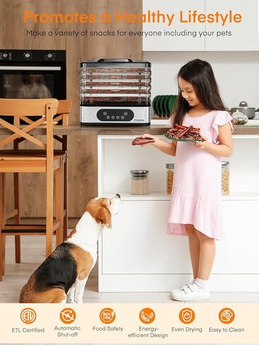 FOHERE Food Dehydrator, 5 BPA-Free Tray Dehydrators for Food and Jerky, Fruit, Herbs, Meat, Dog Treats, 48H Timer and 95-158°F Temperature Control, 400W Dehydrator Machine, 11.42" Stackable Trays in Saudi Arabia