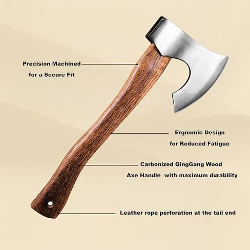 Hand-Forged Carbonized Axe Handle - 15/24 Inch Replacement Handle Wood & Steel Wedges to Revive Your Old Axe Includes Hemp & Leather Cords (14.57inch(37cm)) in Saudi Arabia