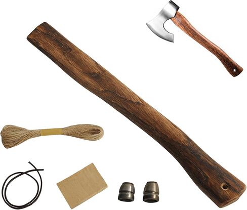Hand-Forged Carbonized Axe Handle - 15/24 Inch Replacement Handle Wood & Steel Wedges to Revive Your Old Axe Includes Hemp & Leather Cords (14.57inch(37cm)) in Saudi Arabia