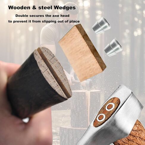 Hand-Forged Carbonized Axe Handle - 15/24 Inch Replacement Handle Wood & Steel Wedges to Revive Your Old Axe Includes Hemp & Leather Cords (14.57inch(37cm)) in Saudi Arabia