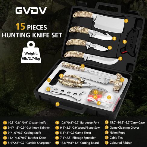 مجموعة سكاكين الصيد GVDV - طقم خلع الملابس الميداني 15 قطعة، مجموعة أدوات تجهيز ألعاب الجزار المحمولة وملحقاتها، طقم سكاكين الصيد للرجال الصيادين in Kuwait