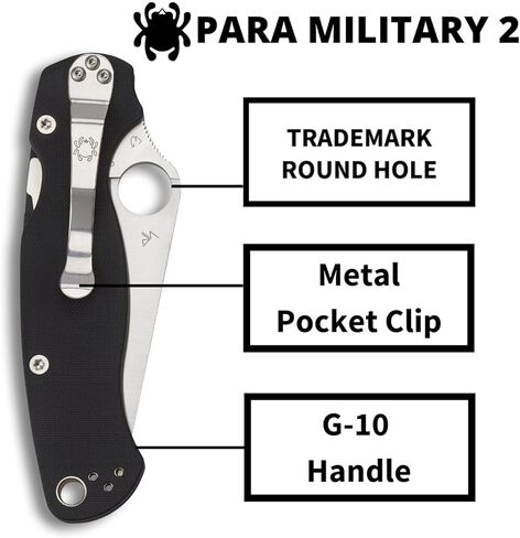 Spyderco Para Military 2 Folding Pocket Knife with 3.4" CPM S45VN Steel Blade and G-10 Handle - EDC Knife for Men and Women, Perfect for Hunting, Tactical, Camping, Survival - PlainEdge - C81GPBK2 in Saudi Arabia
