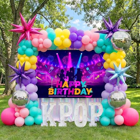 Themed Birthday Party Decorations - K-Pop Music with purple pink teal Balloon Arch Kit & Disco Star Explosion foil Balloons for Girls pop movie fans Party Y2K Theme decor (Purple) in Saudi Arabia