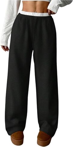QJQ Girls Wide Leg Elastic High Waisted Pants Baggy Track Pants Sweatpants Trousers Casual Streetwear Ages 8-12 in Saudi Arabia