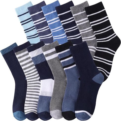 12 Pairs Boys Dress Socks Toddler Kid School Uniform Crew Dress Sock Stripes Design for 6-15 Years Boy Performance in Saudi Arabia