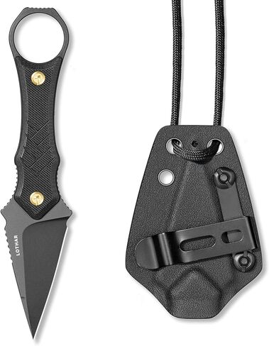 LOTHAR PORCUPINE Small Fixed Blade Knife, 2.46" 14C28N Neck Knife, EDC Knife with G10 Handle and Kydex Sheath, Knife Necklace Horizontal Carry Knife, Survival Knife Gifts for Men Women (black) in Saudi Arabia