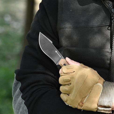 سكين النجاة مع مشعل النار L-Y، سكين ذو نصل صغير ثابت بطول 7.68 بوصة مع مشبك حزام، كاكي + أسود مغسول بالحجر in Kuwait
