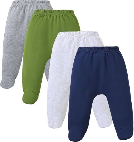 4 Pack Baby Footed Pants: Soft Cotton Spandex Pants with Feet Pull on Bottoms for Infant Unisex Baby Boys Girls in Saudi Arabia