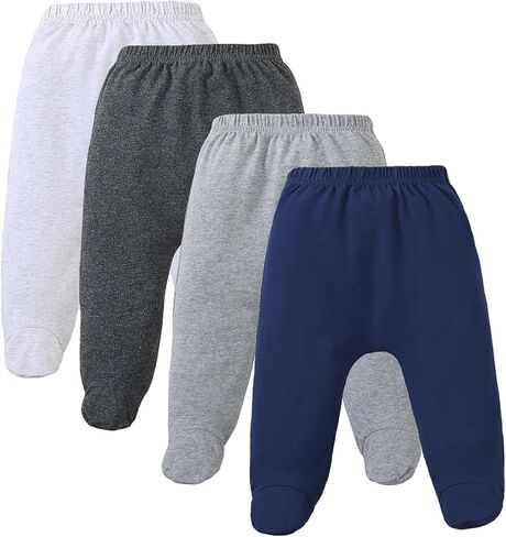 4 Pack Baby Footed Pants: Soft Cotton Spandex Pants with Feet Pull on Bottoms for Infant Unisex Baby Boys Girls in Saudi Arabia