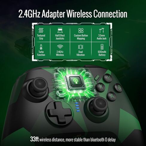 BETMI لوحدة تحكم Xbox اللاسلكية مع محول 2.4 جيجا هرتز/عصا التحكم بتأثير القاعة/مقبس صوت TRRS/Turbo/Marco/اهتزاز مزدوج، لوحة ألعاب متوافقة مع Xbox One، Xbox Series X/S، Xbox One X/S، الكمبيوتر الشخصي (أخضر مموه) in Kuwait