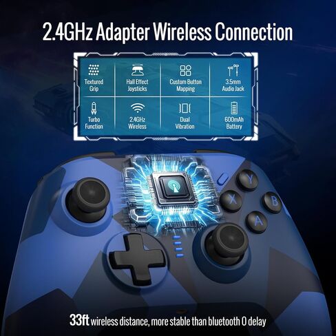 BETMI لوحدة تحكم Xbox اللاسلكية مع محول 2.4 جيجا هرتز/عصا التحكم بتأثير القاعة/مقبس صوت TRRS/Turbo/Marco/اهتزاز مزدوج، لوحة ألعاب متوافقة مع Xbox One، Xbox Series X/S، Xbox One X/S، الكمبيوتر الشخصي (أزرق مموه) in Kuwait