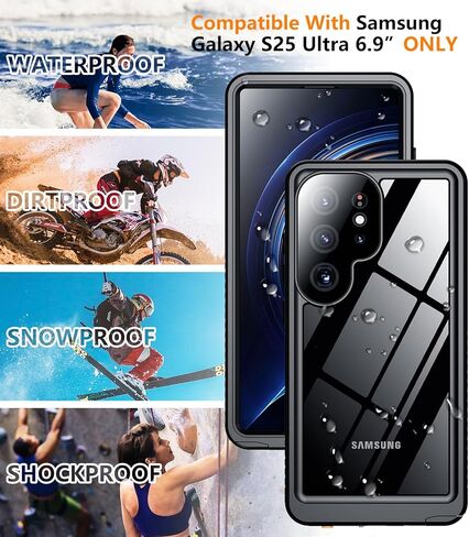 Temdan Designed for Samsung Galaxy S25 Ultra Case Waterproof, Built-in Lens & Screen Protector Military Grade Shockproof Dropproof IP68 Underwater Full Body Phone Case for Galaxy S25 Ultra 6.9"-Black in Saudi Arabia