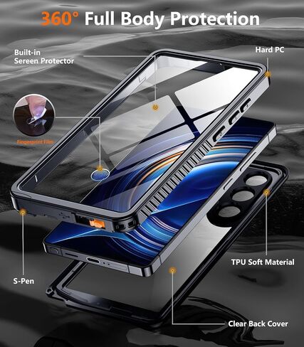 Temdan Designed for Samsung Galaxy S25 Ultra Case Waterproof, Built-in Lens & Screen Protector Military Grade Shockproof Dropproof IP68 Underwater Full Body Phone Case for Galaxy S25 Ultra 6.9"-Black in Saudi Arabia