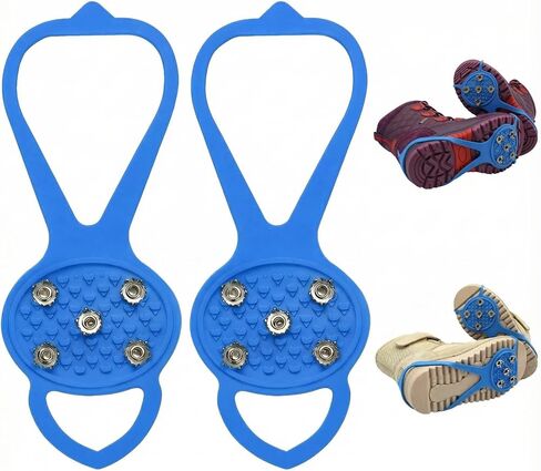 1-Pack 5-Tooth Ice Cleats for Shoes and Boots, Heavy-Duty Manganese Steel Microspikes for Hiking, Non-Slip Crampons for Snow Ice, Traction Spikes for Outdoor Camping Skiing Mountaineering in Saudi Arabia