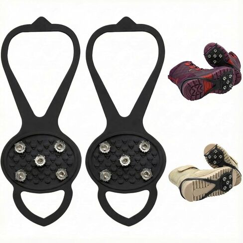1-Pack 5-Tooth Ice Cleats for Shoes and Boots, Heavy-Duty Manganese Steel Microspikes for Hiking, Non-Slip Crampons for Snow Ice, Traction Spikes for Outdoor Camping Skiing Mountaineering in Saudi Arabia