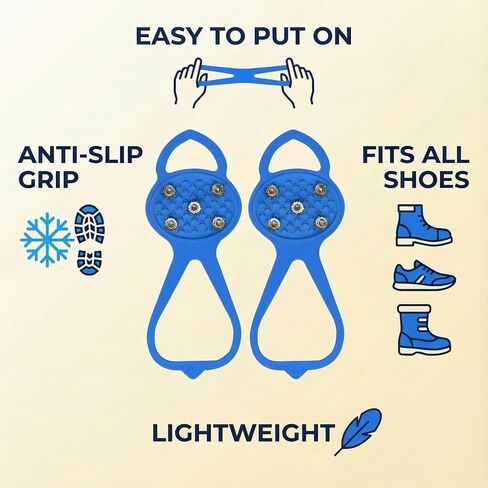 1-Pack 5-Tooth Ice Cleats for Shoes and Boots, Heavy-Duty Manganese Steel Microspikes for Hiking, Non-Slip Crampons for Snow Ice, Traction Spikes for Outdoor Camping Skiing Mountaineering in Saudi Arabia
