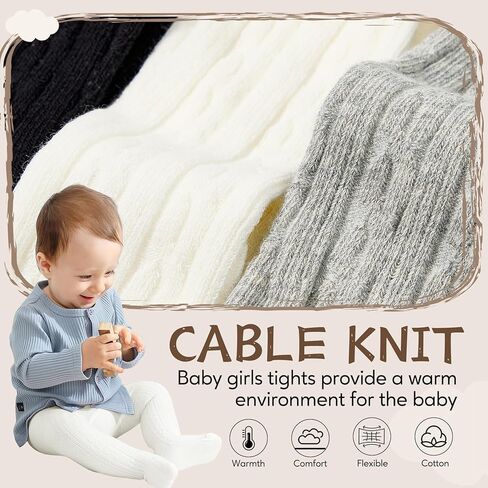 Zando 2Pack Baby Girls Tights Infant Cable Knit Tights Winter Cotton Warm Full-Footed Leggings Stockings Pantyhose 0-12M in Saudi Arabia