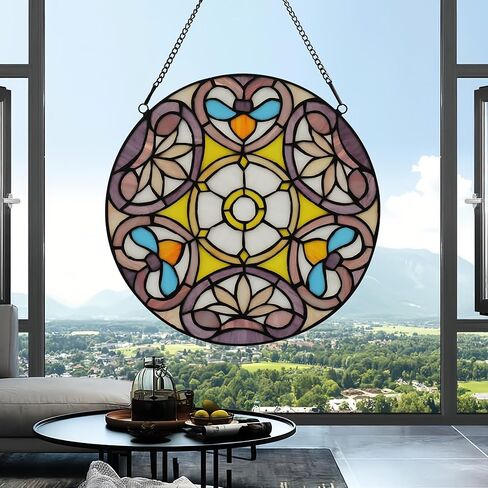 نافذة زجاجية ملونة معلقة على طراز Tiffany Plant Style 12 "Roud Yellow Flower Suncatchers Decor Decor in Kuwait