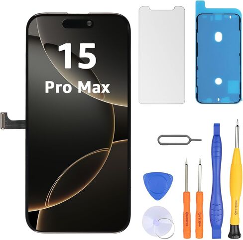 بديل شاشة LL TRADER لهاتف iPhone 15 pro max 6.7 بوصة LCD Retina FHD محول رقمي لشاشة تعمل باللمس مع مجموعة أدوات إصلاح، شريط مقاوم للماء، واقي شاشة (قابل للبرمجة Truetone) للولايات المتحدة الأمريكية 2025 in Kuwait
