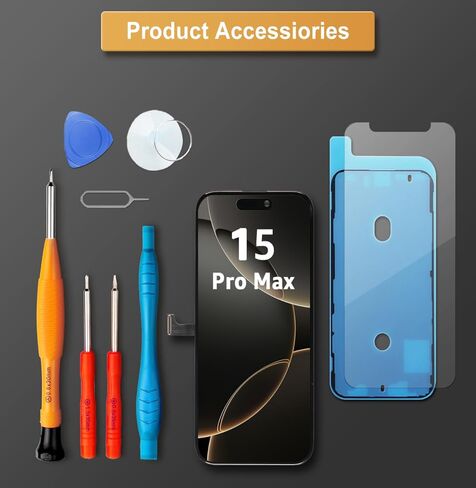 بديل شاشة LL TRADER لهاتف iPhone 15 pro max 6.7 بوصة LCD Retina FHD محول رقمي لشاشة تعمل باللمس مع مجموعة أدوات إصلاح، شريط مقاوم للماء، واقي شاشة (قابل للبرمجة Truetone) للولايات المتحدة الأمريكية 2025 in Kuwait