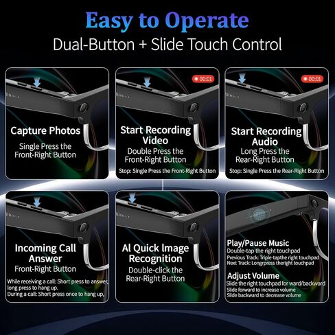 AI Smart Glasses with 8MP Camera, 4K Video & HD Photo, Bluetooth Audio, AI Voice Assistant, Real-Time Translation, Object Recognition, Noise-Cancel Calls, Music, Photochromic Lenses in Saudi Arabia