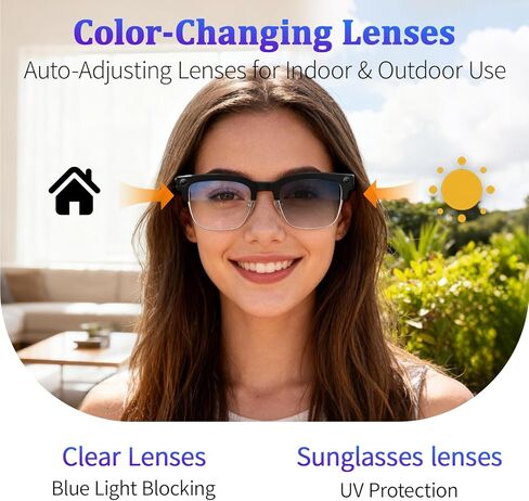 AI Smart Glasses with 8MP Camera, 4K Video & HD Photo, Bluetooth Audio, AI Voice Assistant, Real-Time Translation, Object Recognition, Noise-Cancel Calls, Music, Photochromic Lenses in Saudi Arabia