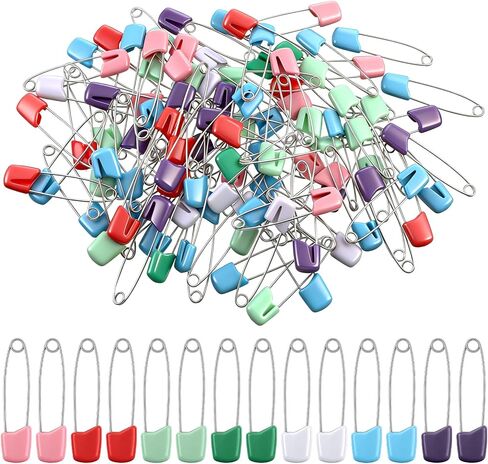 دبابيس حفاضات TIESOME 100 قطعة، دبوس أمان للحفاضات، دبابيس حفاضات من الفولاذ المقاوم للصدأ مقاس 2.2 بوصة للحفاضات القماشية، مع رؤوس أمان بلاستيكية وإغلاق للقفل، ملونة in Kuwait