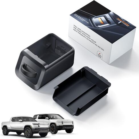 درج مكبر صوت للتخييم قابل للقفل لـ 2022-2026 Rivian R1T R1S منظم وحدة التحكم السفلية - متين 2.5 مم ABS و3 مم عالي الجودة من السيليكون السائل ومقبض - يفتح على شاشة السيارة in Kuwait