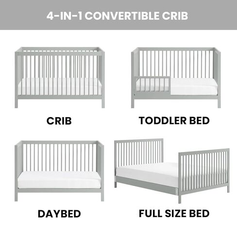 Oxford Baby Essentials Island Full Size 4-in-1 Convertible Baby Crib with Round Spindles, Gray in Kuwait