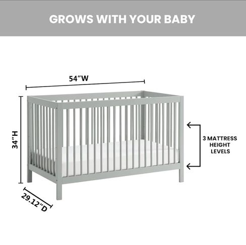 Oxford Baby Essentials Island Full Size 4-in-1 Convertible Baby Crib with Round Spindles, Gray in Kuwait