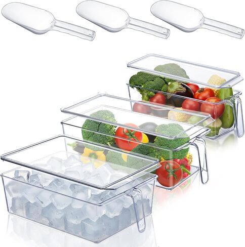 Havawish 2 Set Ice Storage Bin for Freezer with Lid وحاوية جليدية بلاستيكية مرنة مع غطاء 12.4 × 5.9 × 3.94 وسحب دلوًا واضحًا لتخزين مطبخ ثلاجة المكاتب المنزلية in Kuwait
