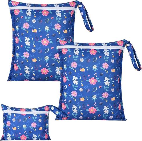 OTraki 3 عبوات من الحقائب الرطبة والجافة المقاومة للماء مع سحاب ومقبض حقيبة ملابس مبللة قابلة لإعادة الاستخدام، أكياس حفاضات أطفال مبللة للسباحة والسفر على الشاطئ وحمام السباحة وصالة الألعاب الرياضية، لا تجف، تذوب 140-176 درجة فهرنهايت (نمط الزهرة) in Kuwait