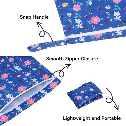 OTraki 3 Pack Waterproof Wet Dry Bag with Zippered & Handle Reusable Wet Clothes Bag Baby Cloth Diaper Wet Bags for Swimming Travel Beach Pool Gym,Don't Drying, Melting 140-176℉ (Flower Pattern) in Saudi Arabia
