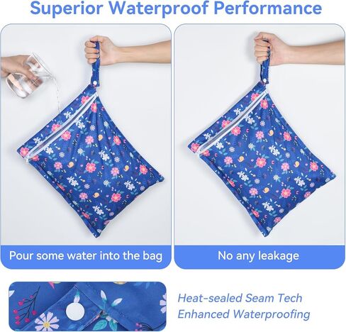OTraki 3 Pack Waterproof Wet Dry Bag with Zippered & Handle Reusable Wet Clothes Bag Baby Cloth Diaper Wet Bags for Swimming Travel Beach Pool Gym,Don't Drying, Melting 140-176℉ (Flower Pattern) in Saudi Arabia