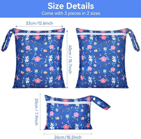 OTraki 3 Pack Waterproof Wet Dry Bag with Zippered & Handle Reusable Wet Clothes Bag Baby Cloth Diaper Wet Bags for Swimming Travel Beach Pool Gym,Don't Drying, Melting 140-176℉ (Flower Pattern) in Saudi Arabia