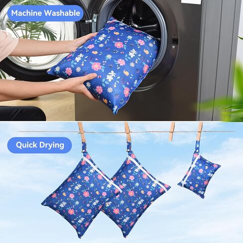 OTraki 3 Pack Waterproof Wet Dry Bag with Zippered & Handle Reusable Wet Clothes Bag Baby Cloth Diaper Wet Bags for Swimming Travel Beach Pool Gym,Don't Drying, Melting 140-176℉ (Flower Pattern) in Saudi Arabia