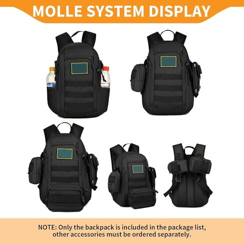 حقيبة ظهر تكتيكية HUNTVP 10L حقيبة ظهر صغيرة صغيرة Daypack حقيبة ظهر عسكرية MOLLE حقيبة ظهر تكتيكية للصيد والتخييم والرحلات (10L-أسود) in Saudi Arabia