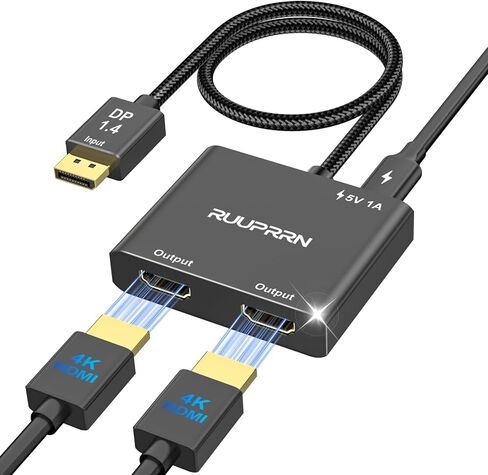 منفذ عرض 4K@60 هرتز إلى محول HDMI مزدوج، مصدر DP 1.4 إلى موزع HDMI 2.0 للشاشات المزدوجة، منفذ عرض إلى موزع HDMI 1 في 2 خارج شاشة ممتدة، للكمبيوتر الشخصي، NVIDIA، بطاقة رسومات AMD in Kuwait