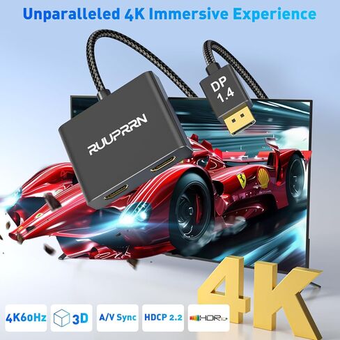 منفذ عرض 4K@60 هرتز إلى محول HDMI مزدوج، مصدر DP 1.4 إلى موزع HDMI 2.0 للشاشات المزدوجة، منفذ عرض إلى موزع HDMI 1 في 2 خارج شاشة ممتدة، للكمبيوتر الشخصي، NVIDIA، بطاقة رسومات AMD in Kuwait